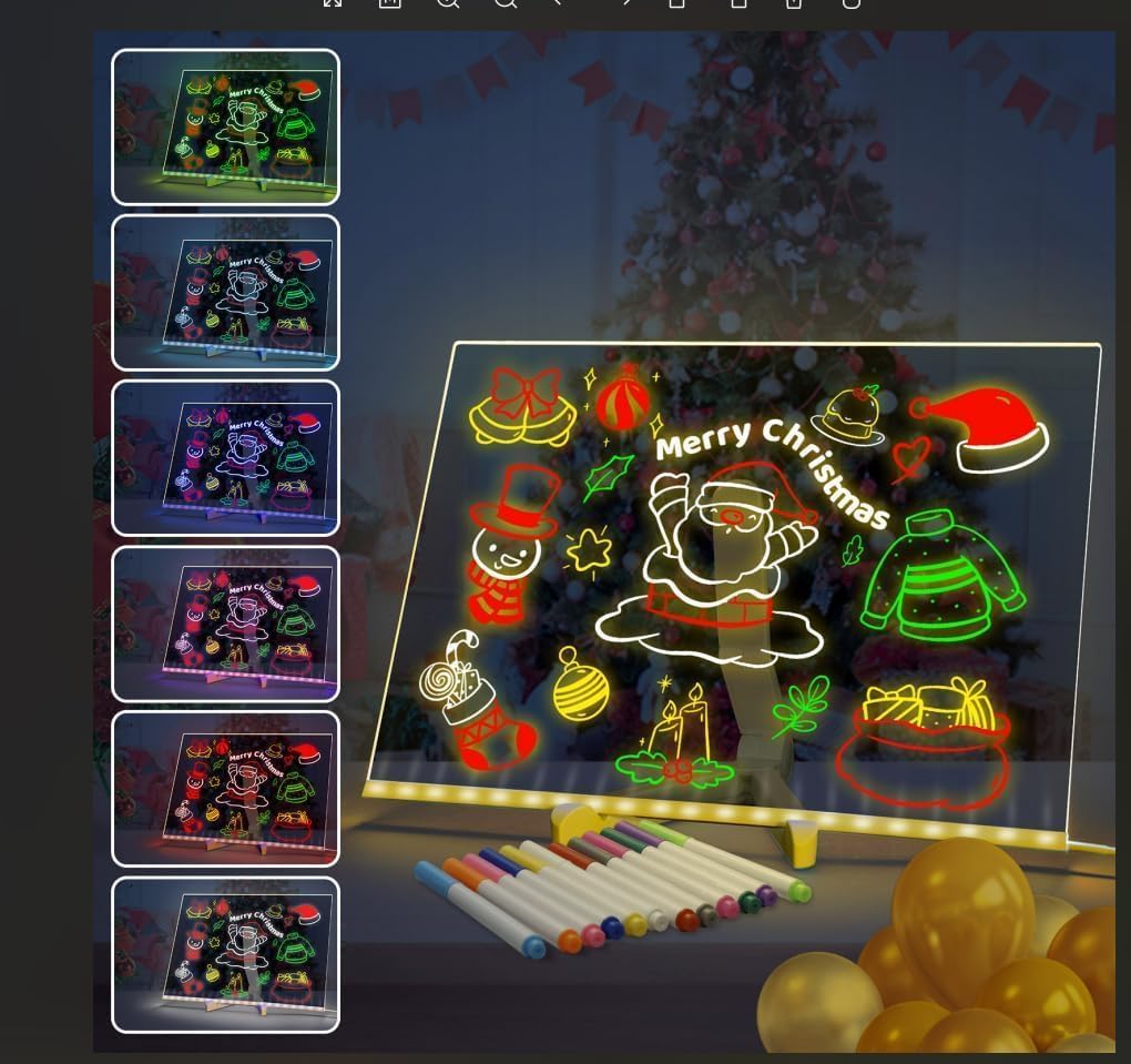 MOUNTCLI 14x10 inch LED Note Board with Colors, 7 Modes Glowing Acrylic Dry Erase Board with Light UP Drawing Memo Board Glow Message Board with 12 Pens for Kid Adult Holiday Gift Toys