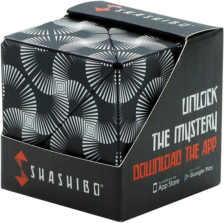 Shashibo Shape Shifting Box - Award-Winning Fidget Toy w/ 36 Rare Earth Magnets - Fidget Cube Transforms Into Over 70 Shapes, Sensory Toy Gift for Kids, Teens, and Adults (Black & White)