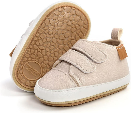 SOFMUO Baby Boys Girls High Top Ankle PU Leather Sneakers Soft Rubber Sole Infant Moccasins Newborn Oxford Loafers Anti-Slip Toddler Wedding Uniform Dress Shoes