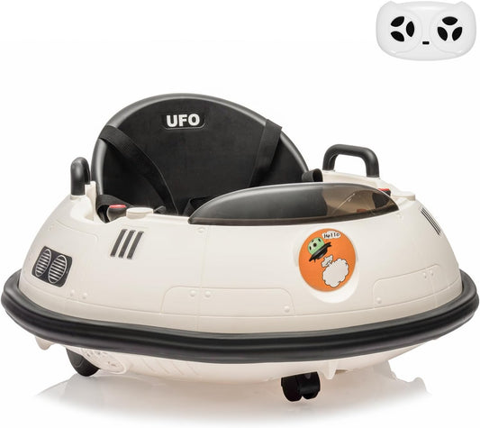 12V Electric Ride on Bumper Car for Toddlers, Kids Bumper Car with Remote Control, 360 Degree Spin, LED Lights, Dual Joysticks, Safety Belt for 18+ Months Kids, White