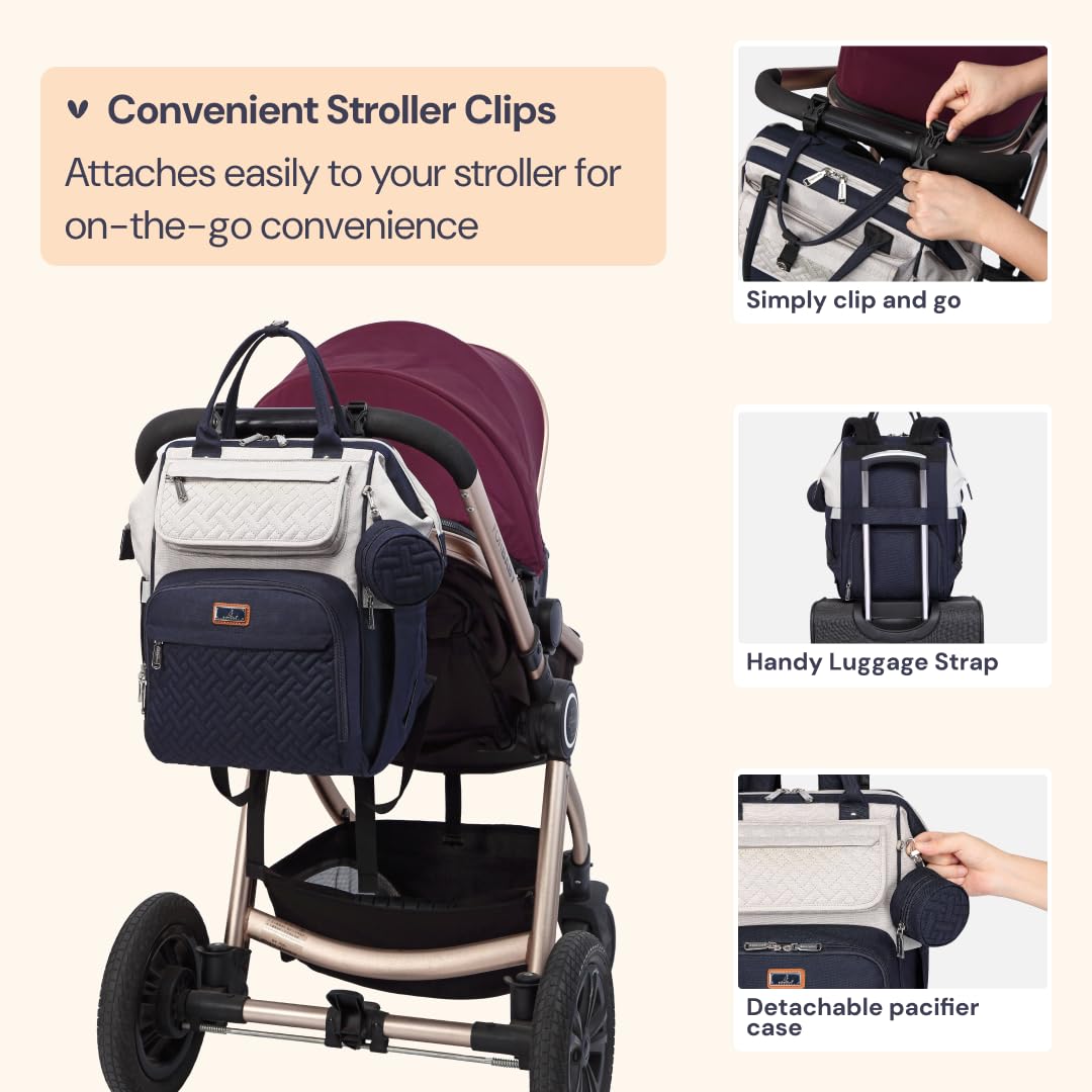 BabbleRoo Diaper Bag Backpack, Multifunction Large Bags with Changing Pad & Stroller Straps Pacifier Case, Unisex Stylish Travel Back Pack Nappy for Moms Dads (Stone Gray Blue)