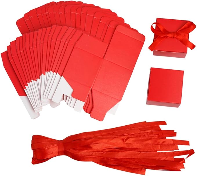 AWELL Red Gift Candy Box Bulk 2x2x2 inches with Red Ribbon Party Favor Box,Pack of 50