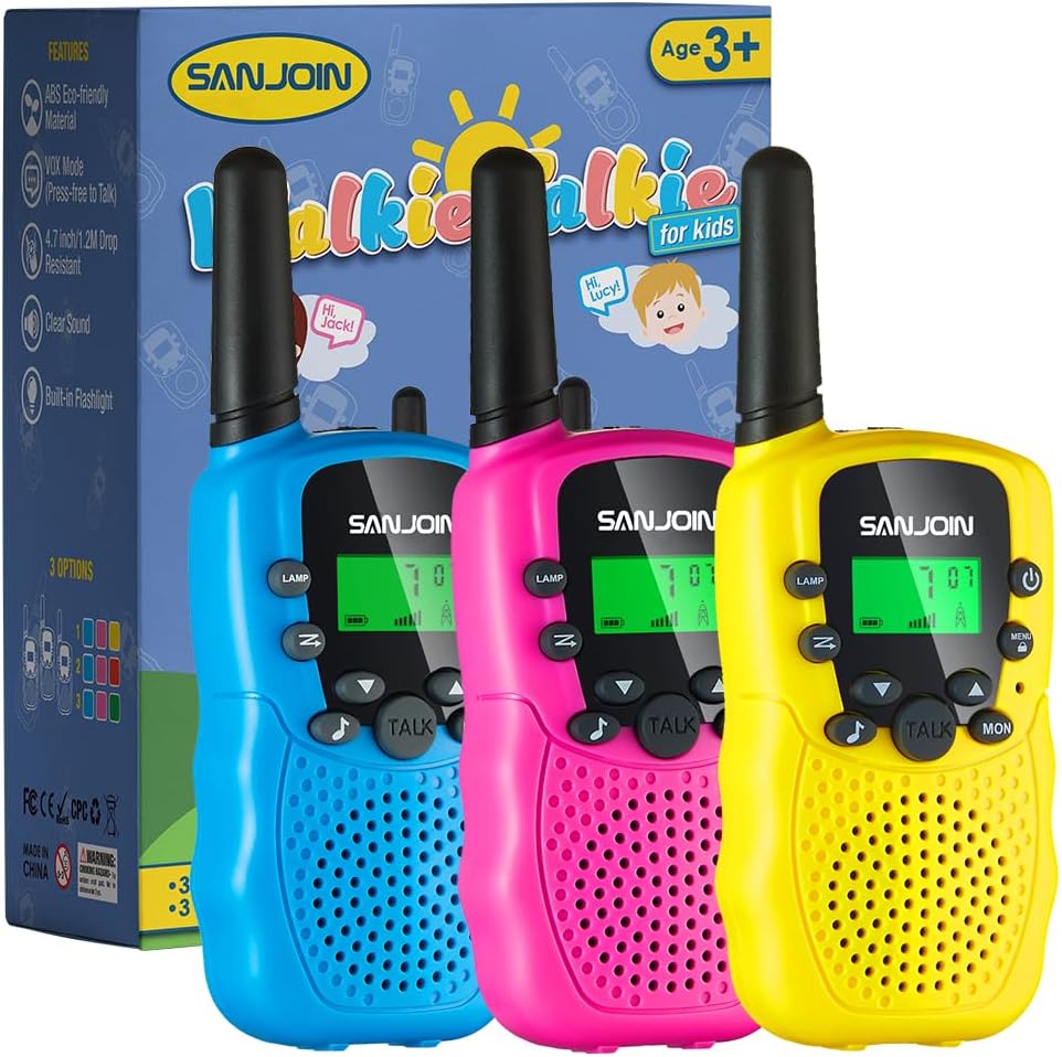 Walkie Talkies for Kids Toys for Boys Girls 4-6, 3 Miles Range Walkie Talkie to Camping, Outdoor 4 Year Old Girl Birthday Gifts for 3 4 5 6 7 Year Old Boy Girl Gifts Age 6-8 (Blue&Pink&Yellow)