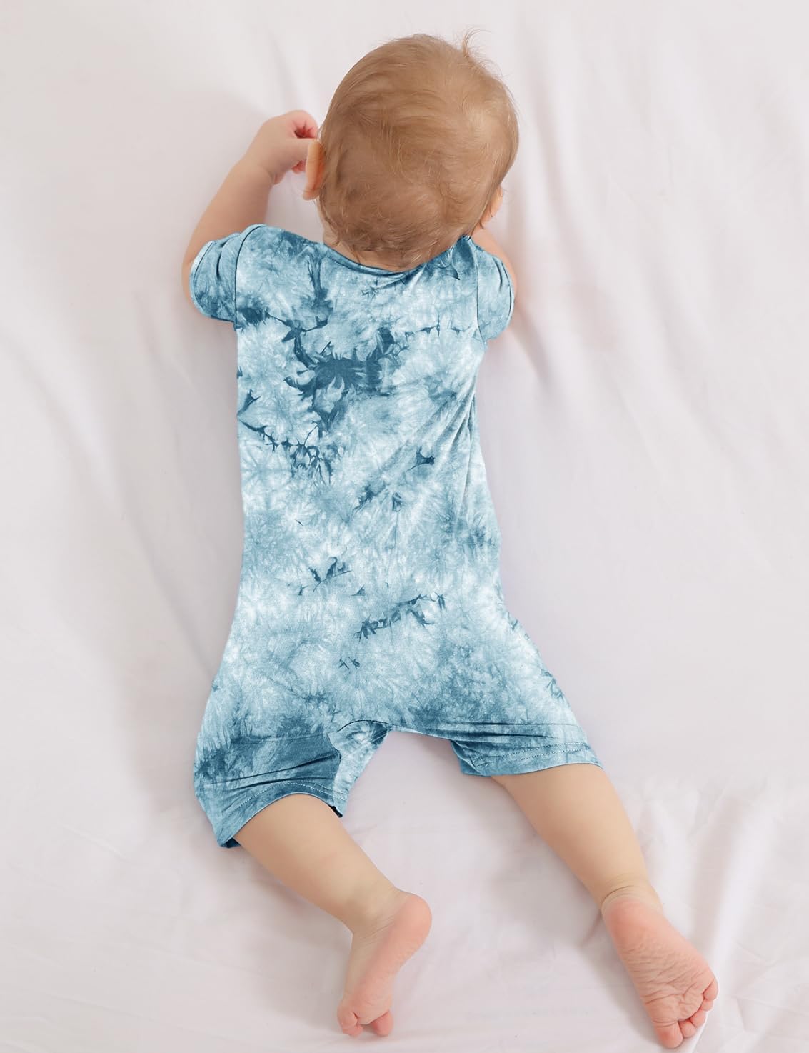 Jimonda Baby Girl Boys Rayon From Bamboo Pajamas 3 Pack Short Sleeve Footless Romper 2 Way Zipper Tie Dye Pjs Sleeper 0-24M