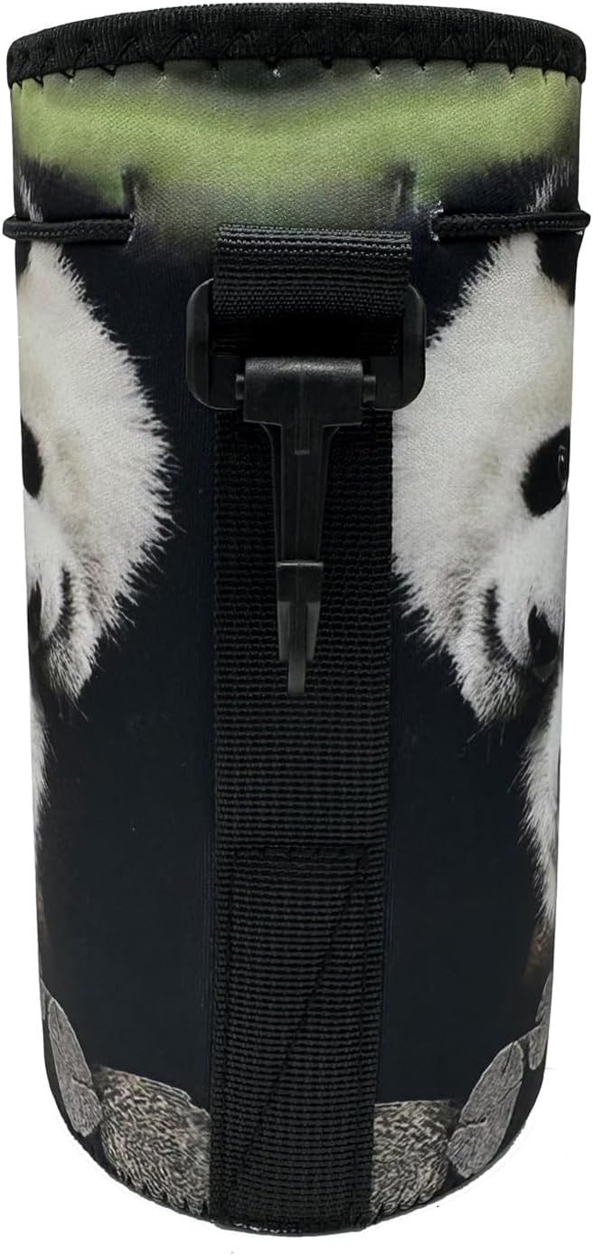 Water Bottle Bag Carrier, Water Bottle Neoprene Sleeve Portable Insulator Bottle Cover Drawstring Insulator for 18 Oz 20 Oz Water Bottle (Panda)