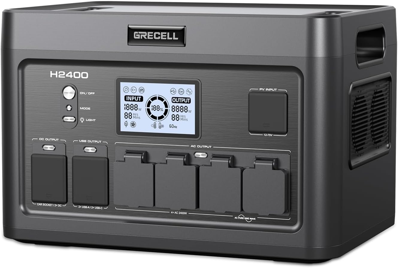 Portable Power Station 2400W, 1843Wh LiFePO4 Solar Generator UPS Home Battery Backup Power w/4 2400W AC Outlets (4800W Peak),2 PD100W, 2Hrs Fast Charging for Outdoor Camping, RV Travel,Emergency