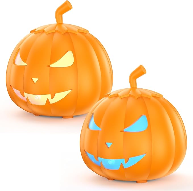 Fog Machine with LED RGB Lights, 800W Halloween Fog Machine with Remote Control, Pumpkin Smoke Machine 12 Colors Lighting Effect for Halloween Band DJ Show Club Outdoor Camping, 2 Pack