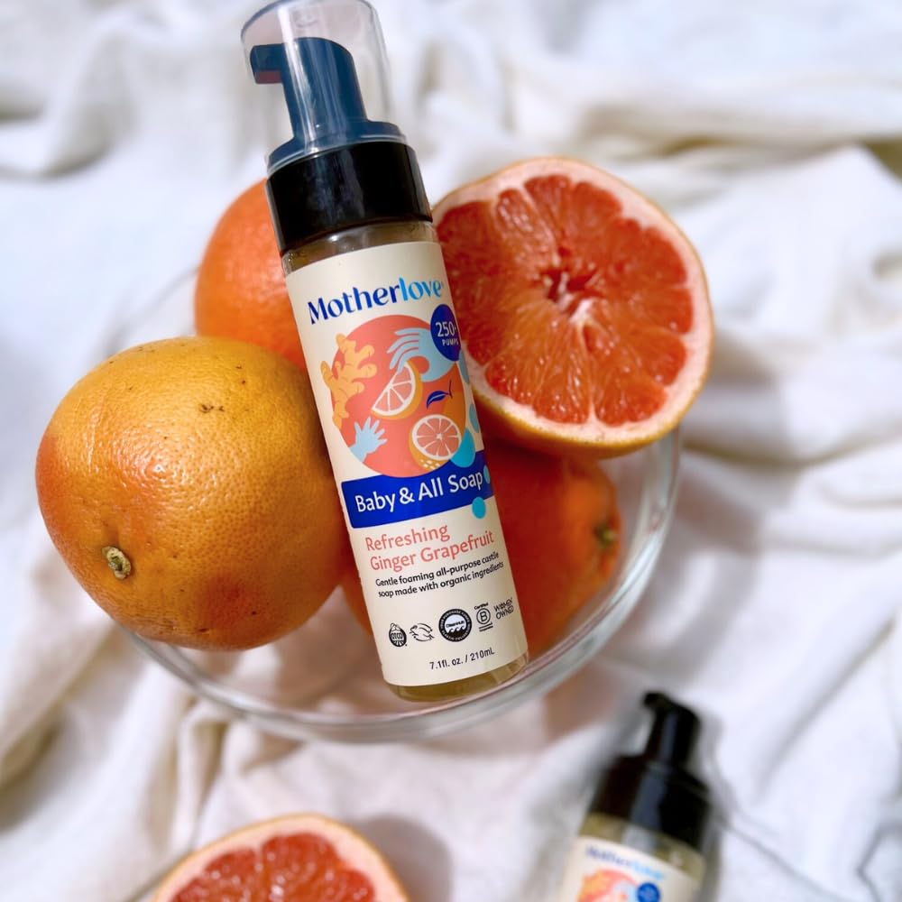 Motherlove Baby & All Soap (7.1 oz) Gentle Foaming All-Purpose Castile Soap Made with Organic Ingredients – Refreshing Ginger Grapefruit