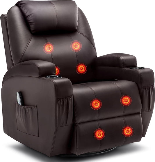 Recliner Chair, Rocker Recliner Chair with Massage and Heat, Manual Recliner Chairs for Adults, 360° Swivel Rocker Recliner with Remote Control and Cup Holder for Living Room, Nursery