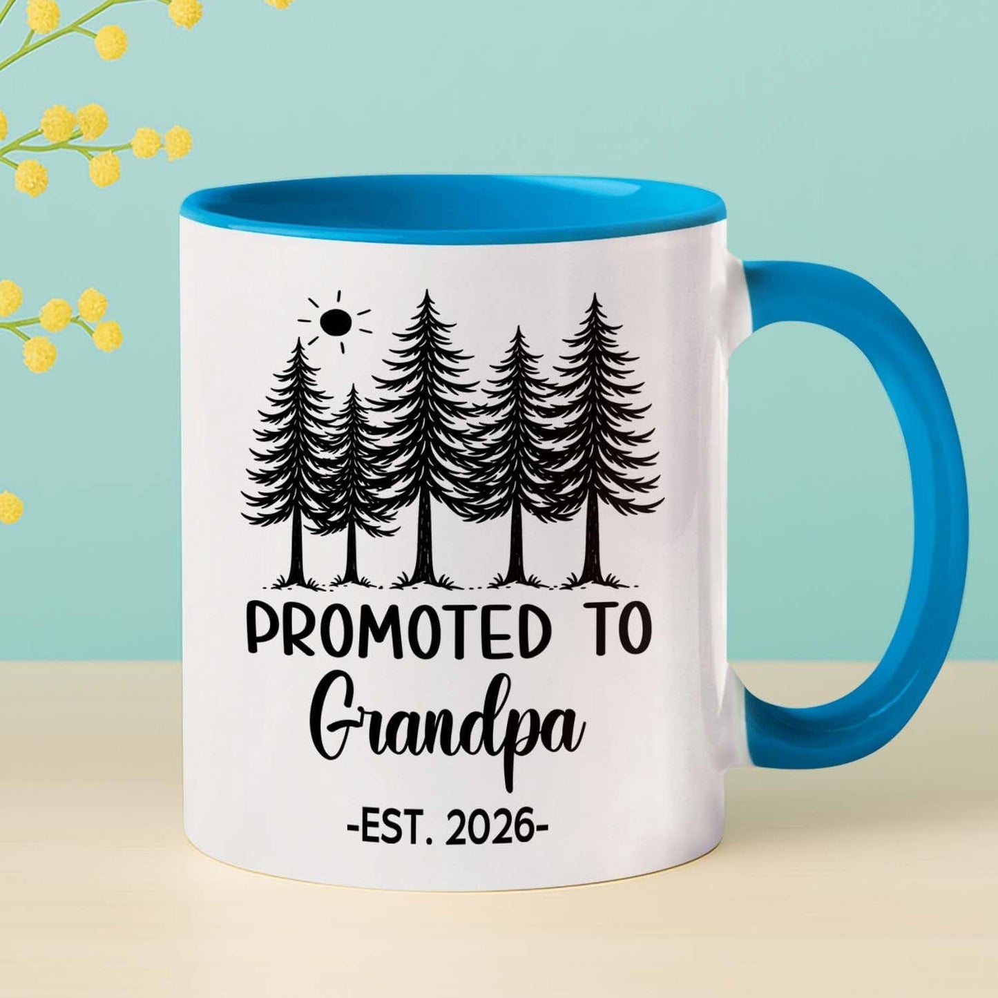 Personalized Grandpa EST 2026 Accent Mug Gift For New Grandad Grandfather, Customized Promoted To Grandpa White Coffee Mug 11 Oz 15 Oz, Pregnancy Announcement Travel Cup Gift For Pawpaw From Family