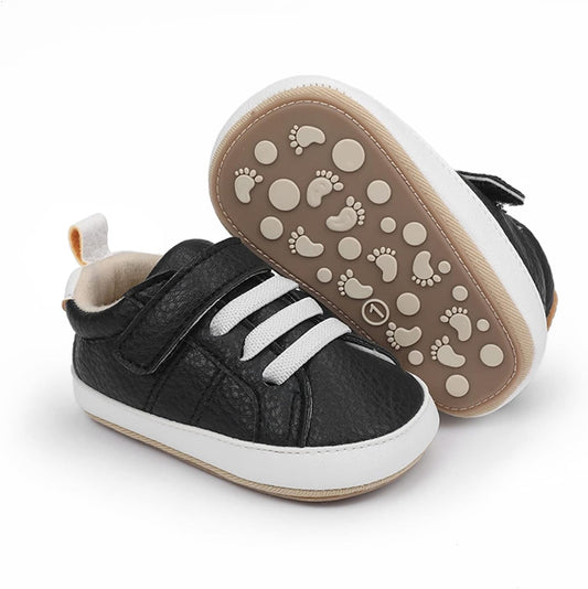 SOFMUO Baby Boys Girls High Top Ankle PU Leather Sneakers Soft Rubber Sole Infant Moccasins Newborn Oxford Loafers Anti-Slip Toddler Wedding Uniform Dress Shoes