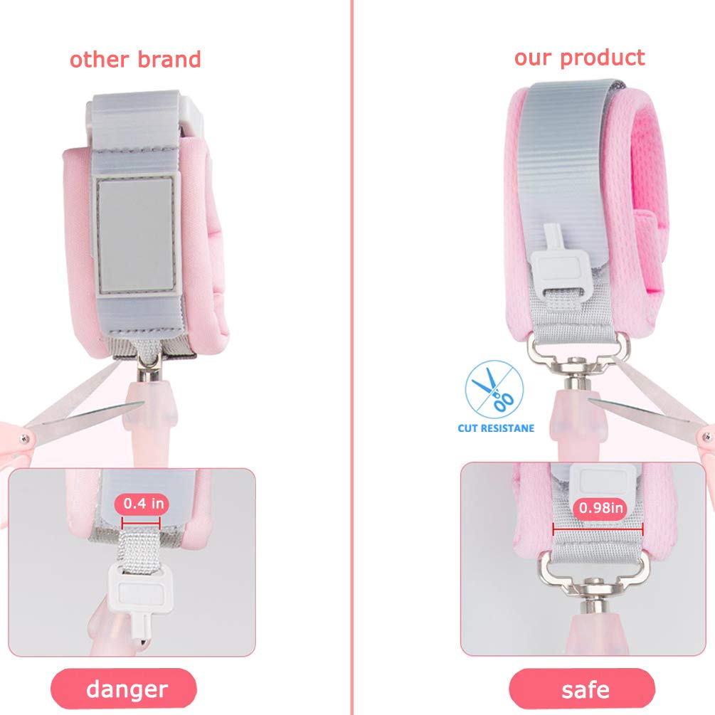 Socub Anti Lost Wrist Link with Key Lock for Kids, 6.56ft, 2 Pack, Pink and Blue