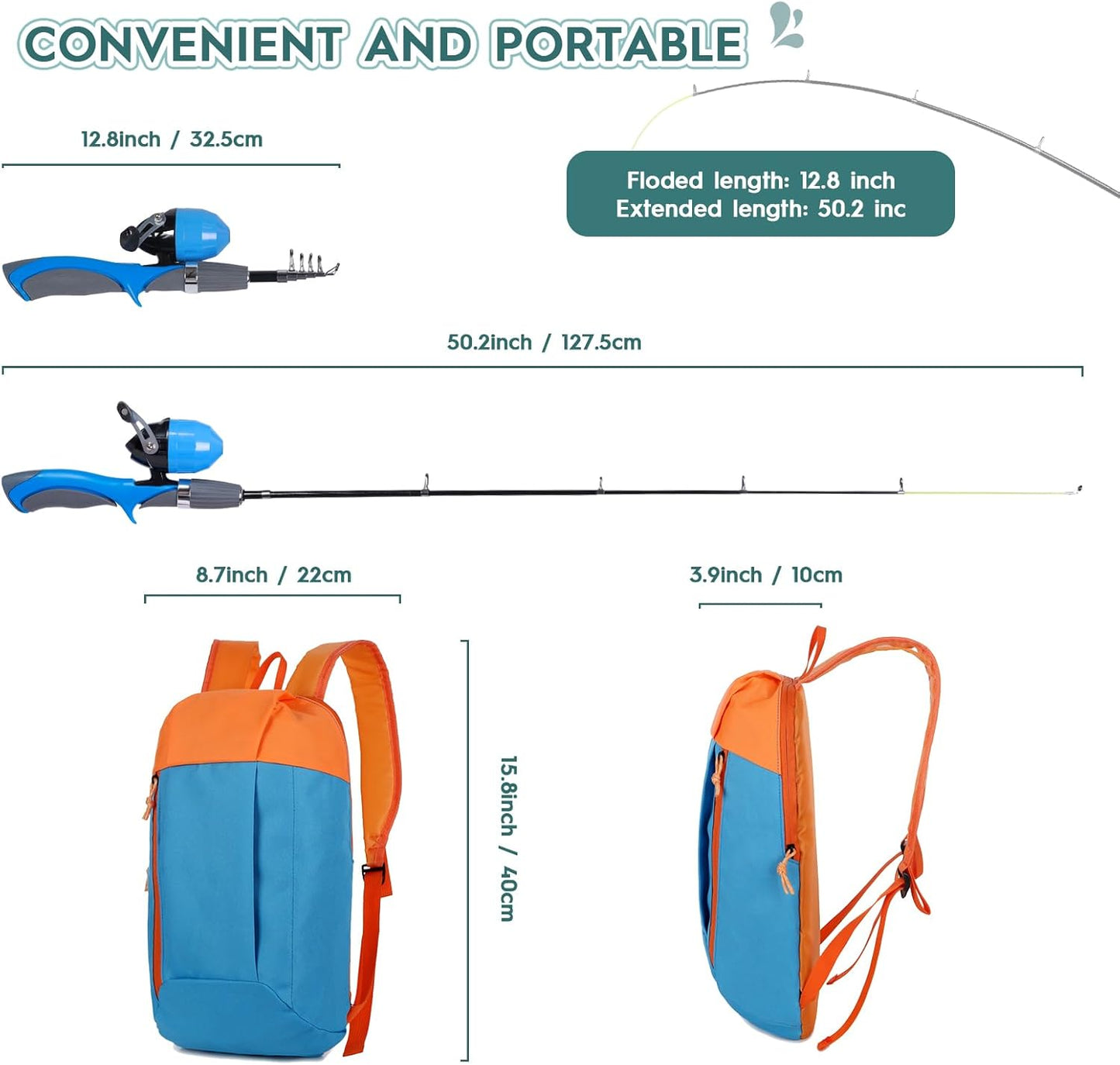 Urban Deco Kids Fishing Pole Kit 2 Pack, Portable Telescopic Kids Fishing Rod with Tackle Box, 2 Fishing Net and 2 Bucket for Beginners, Boys,Girls,Youth