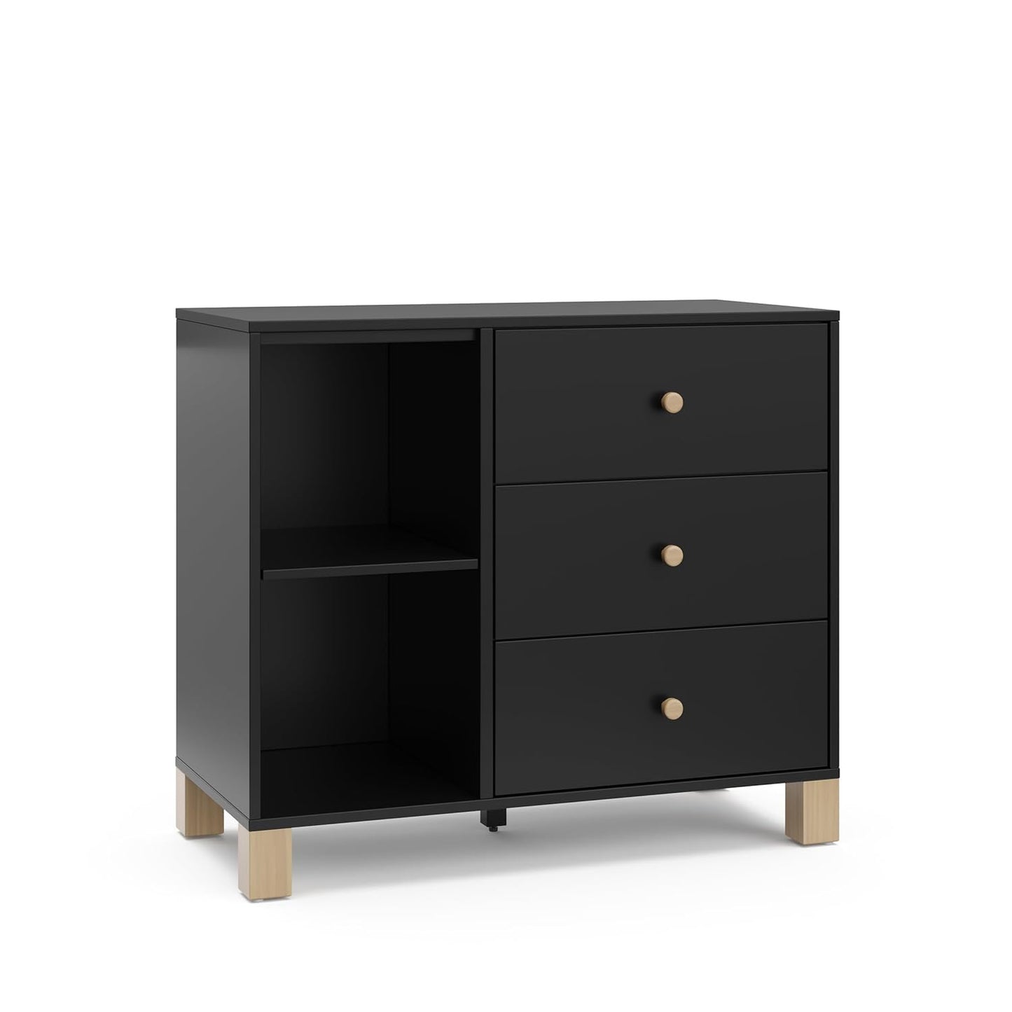 Storkcraft California 3 Drawer Combo Dresser (Black with Driftwood) – GREENGUARD Gold Certified, Interlocking Drawer System, Pre-Installed Drawer Tracks for Easier Assembly, Spacious Cabinet