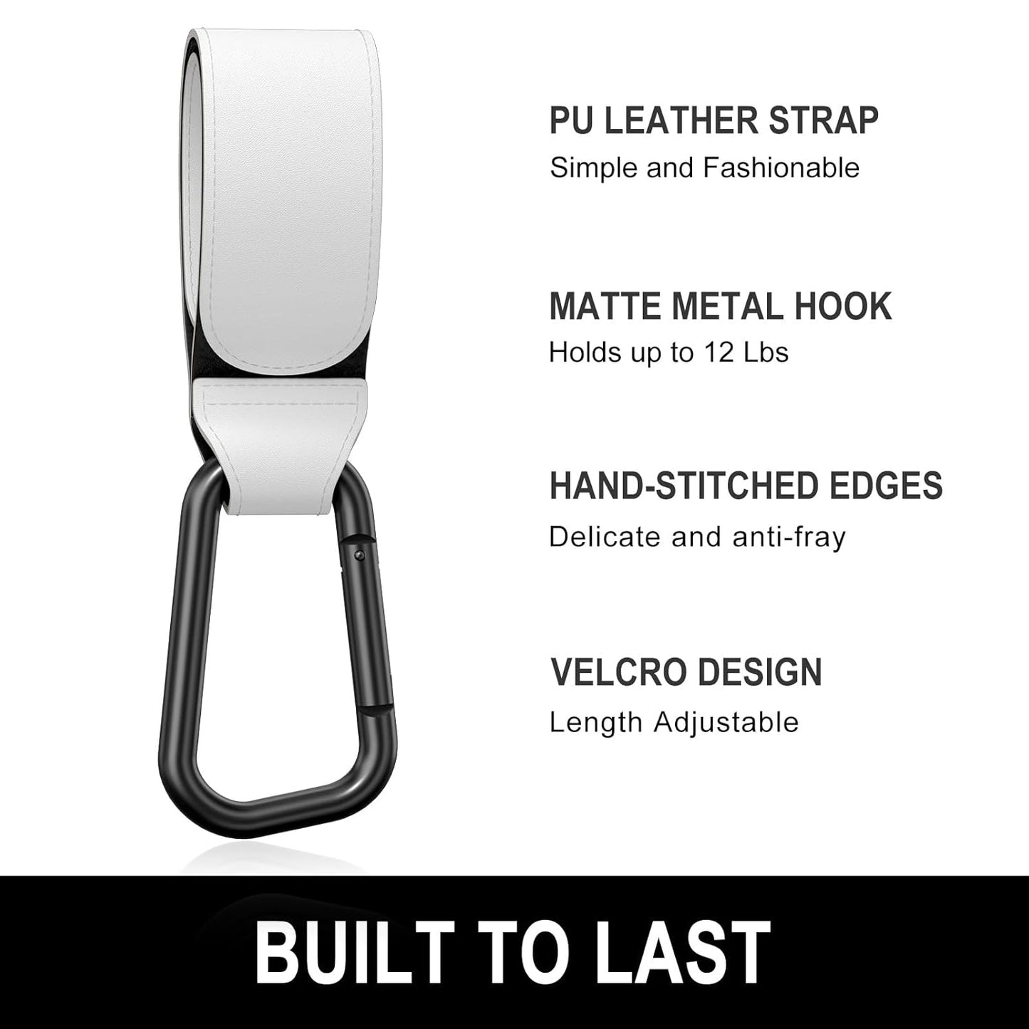 Baby Stroller Hooks for Hanging Bags, Universal Stroller Clips Accessories, Mommy Hook for Diaper Bag, Shopping Cart, Purse, Backpack - 2 Pack, White