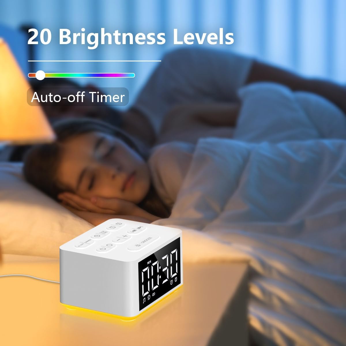 【3 in 1】 Sound Machine Dual Alarm Clock Night Light White Noise Machine 27 Sleeping Sounds for Adults Kids Precise 32 Level Volume Sleep Timer Memory Function Digital Clock with 30 Wake Up Sounds