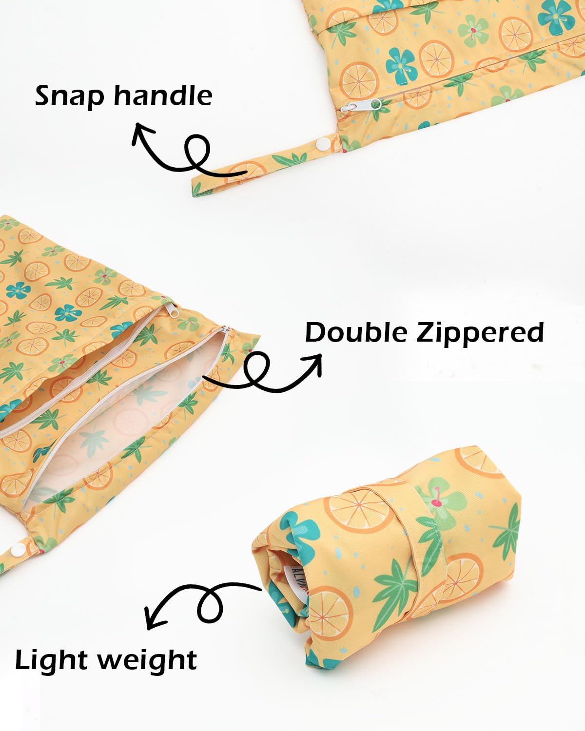 ALVABABY 3 Cloth Diaper Wet Dry Bags Waterproof Reusable with Two Zippered Pockets Travel Beach Pool Daycare Soiled Baby Items Yoga Gym Bag for Swimsuits or Wet Clothes Small medium Large 3L-SML05