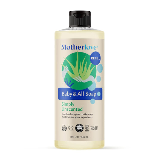 Motherlove Baby & All Soap (32 oz) Gentle Foaming All-Purpose Castile Soap Made with Organic Ingredients – Simply Unscented