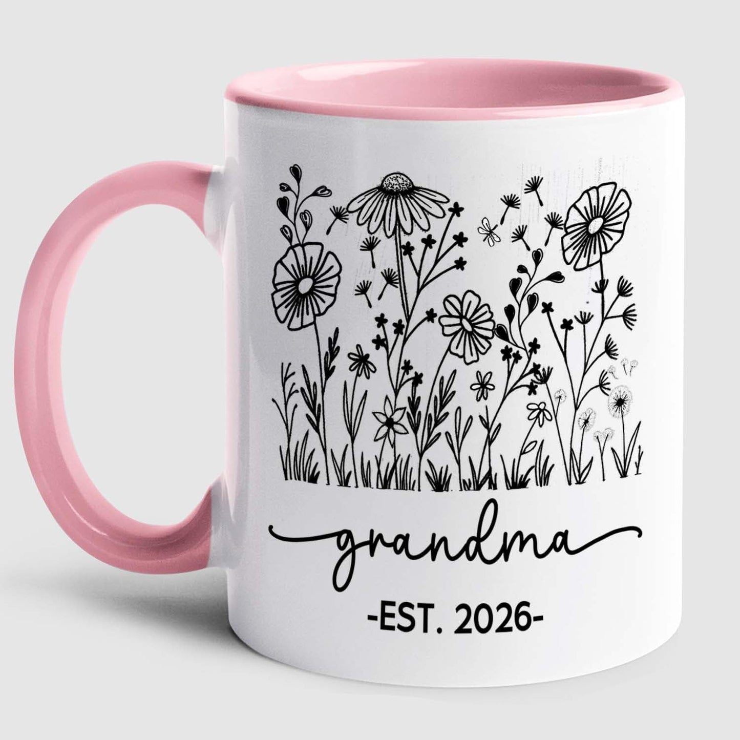 Personalized Grandma EST 2026 Accent Coffee Mug Gift For Nana Granny Grandmother, Novelty Grandma White Coffee Cup 11Oz 15Oz, Custom Year/Name Grandmother Ceramic Cup Gift For Birthday Mother's Day
