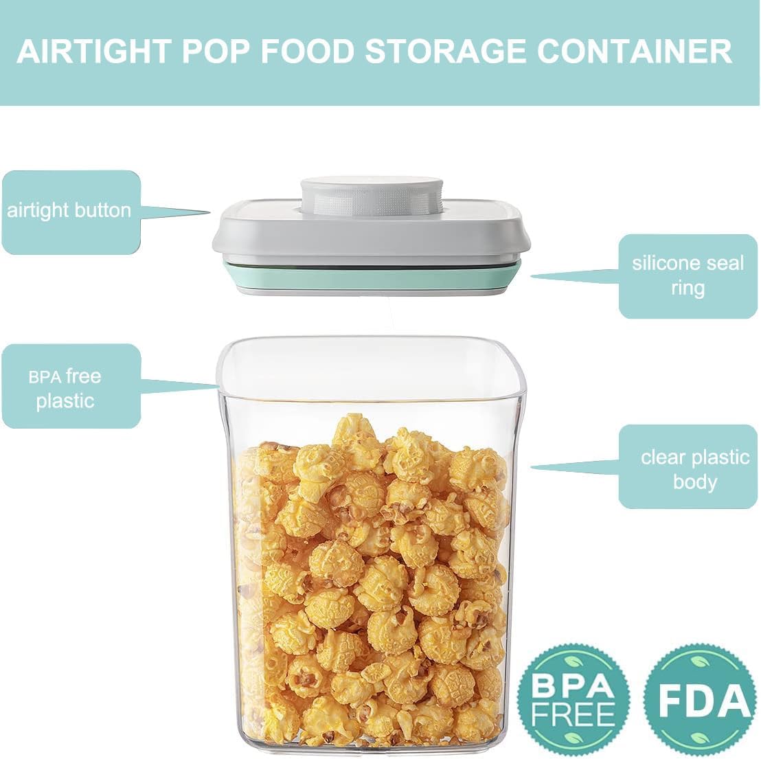 Airtight Food Storage Container - 0.9qt / 900ml Square Pop Containers With Lids, Bpa Free Stackable Container for Coffee Cereal Flour Spaghetti Rice Kitchen Organizer