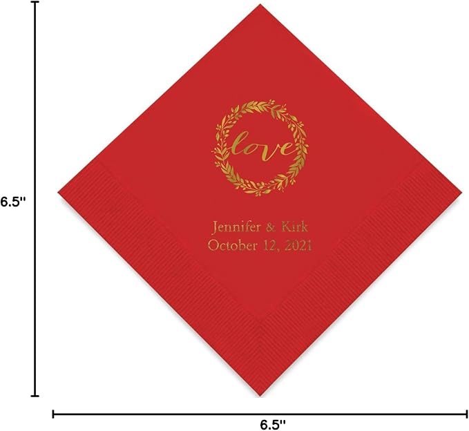 Weddingstar Personalized Printed Paper Napkins 3-Ply 50 Pack - Luncheon Red