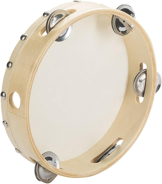 Tosnail 8" Wood Handheld Tambourine - Single Row 5 Pairs Jingles