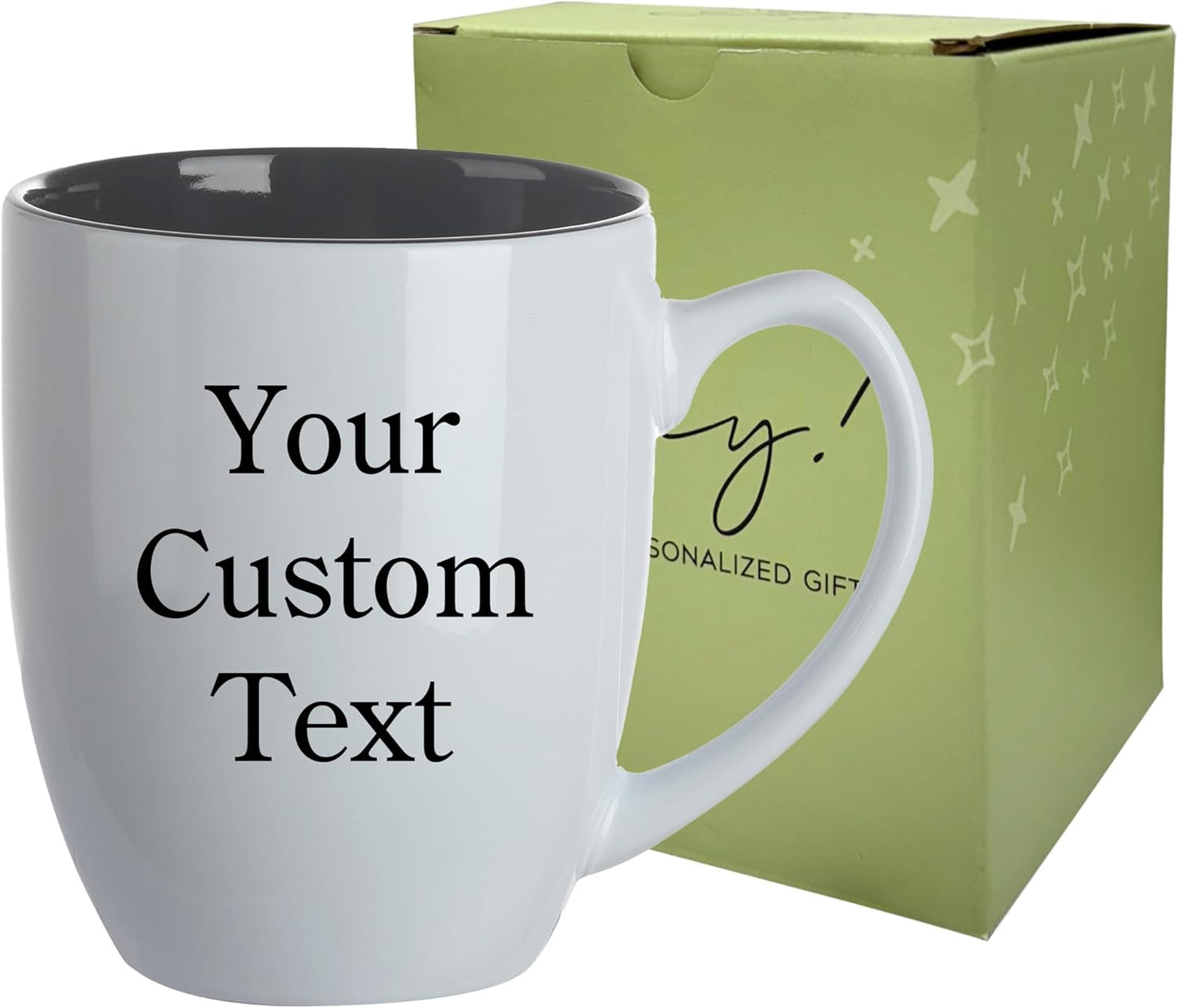 Personalized Coffee Mug Engraved with your Custom Text - Customized Coffee Mugs, Hot Chocolate Mug, Tea Cup, Birthday Gifts, Retirement Gift (Engraved Custom Text, Glossy White)
