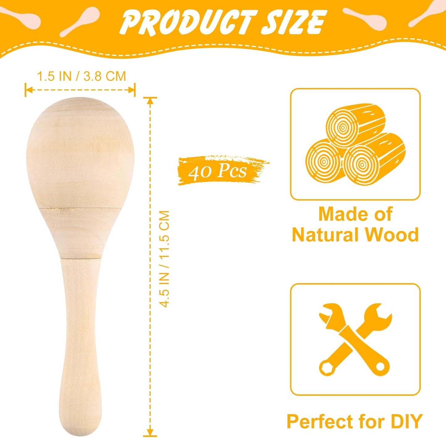 40Pcs DIY Wooden Maracas for Kids, Mini Maracas for Mexican Fiesta Party Favors with 24Pcs Multicolor Pens, Cinco De Mayo Party Supplies