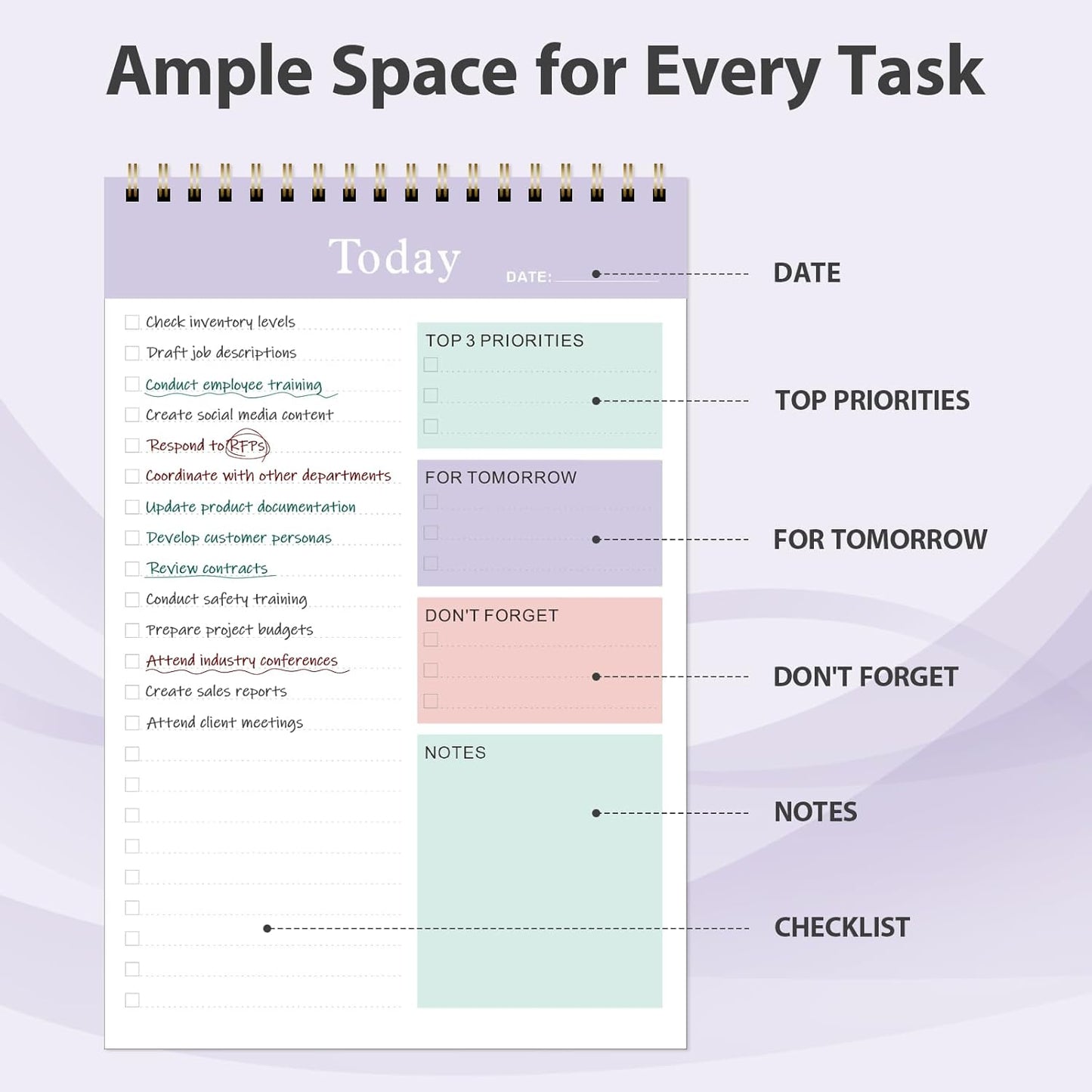 Weekly To Do List Notepad, Undated Planner with 52 Sheets (8.5''x11''), Desk Weekly Planner for Women & Man, Home School & Work (G-Lilac)