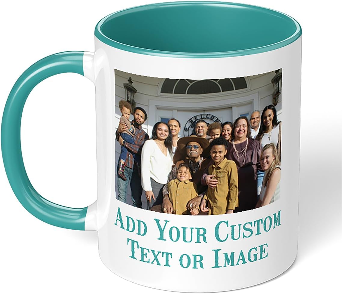 Personalized Mother's Day Coffee Mug, Custom Mum Photo Text 11 Oz Ceramic Mug, Customized Mom Gift Idea Picture Name Cup, Taza Cafe Personalizadas Fotos, Cute Gifts Mom Women Dad Men, Teal