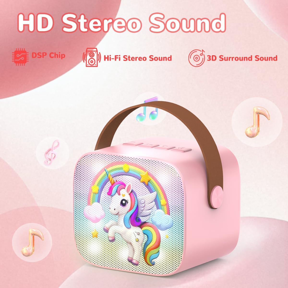 Mini Karaoke Machine for Kids Teen Adults - Toddler Toys Birthday Gift for Girls Ages 3-12, Portable Bluetooth Speaker Set with 2 Wireless Microphones fits Family Fun Home Party Outdoor, Pink