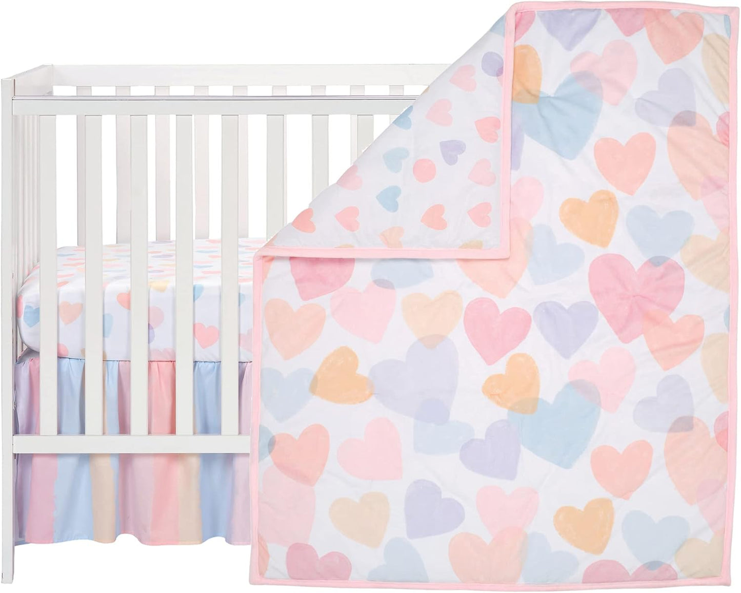 Bedtime Originals Rainbow Hearts Pink/Purple 3-Piece Baby Crib Bedding Set