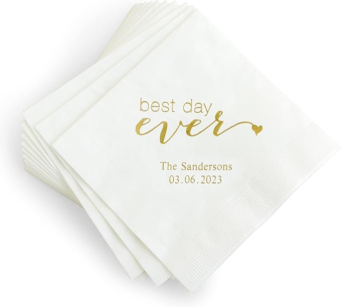 Weddingstar Personalized Printed Paper Napkins 3-Ply 50 Pack - Cocktail White