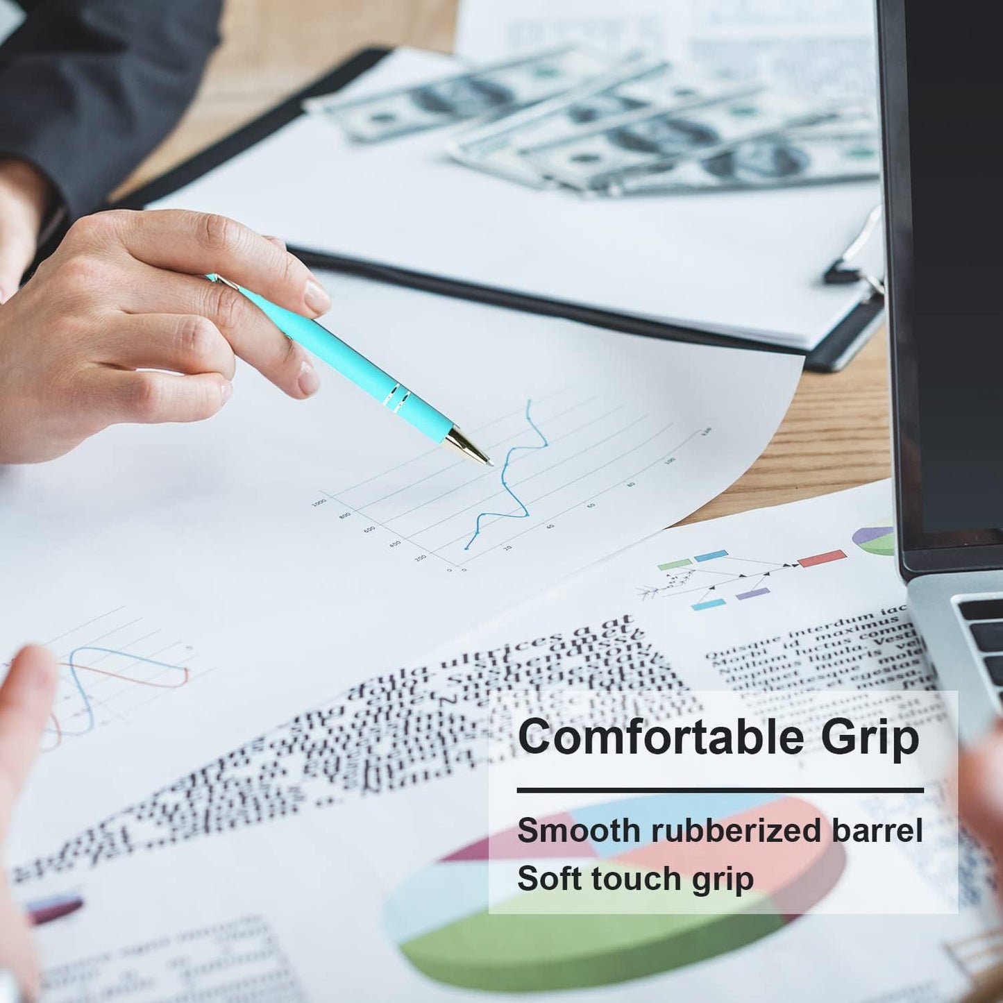 Ballpoint Pen with Stylus Tip, Soft Touch Click Metal Pen, 1.0mm Medium Point, Black Ink, 12 Count(Light Blue)