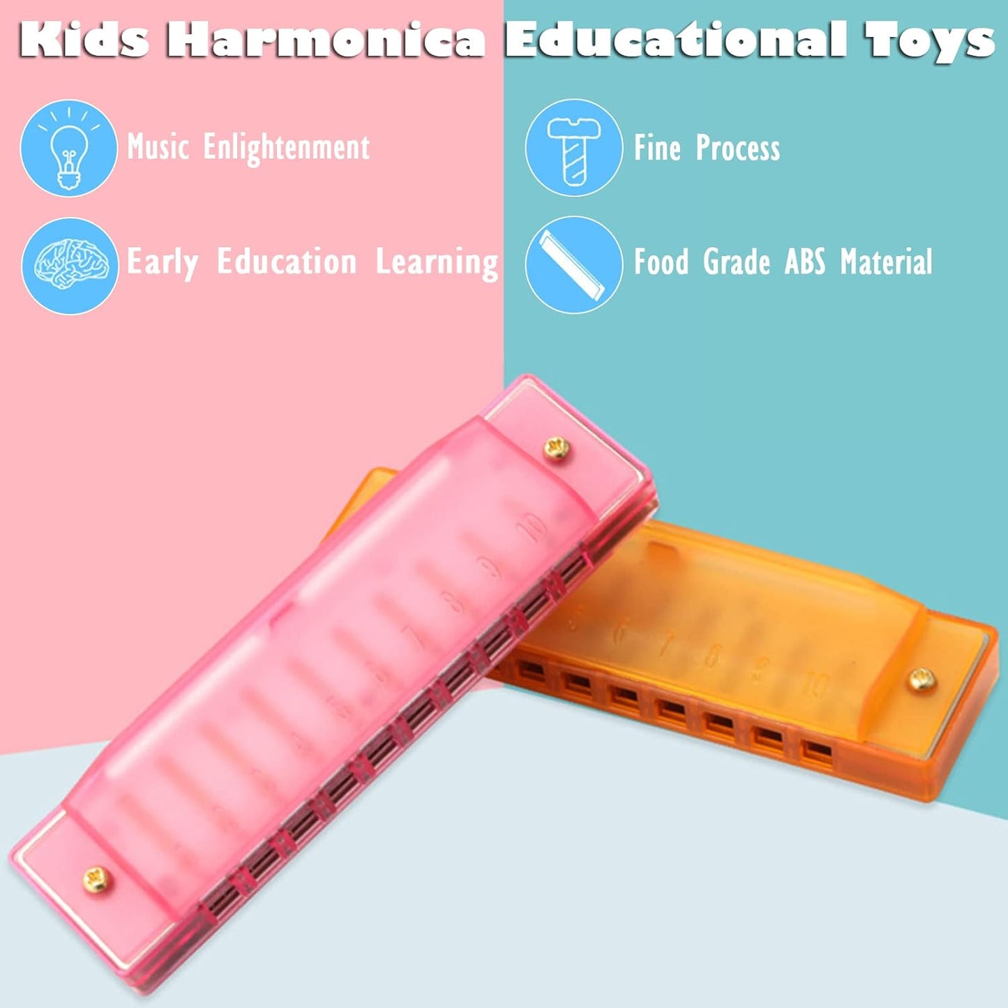 Harmonica for Kids 10 Hole Translucent Harmonica, 5 Pack Educational Toys Beginner's Musical Instruments for Children's Party Holidays (Blue, Red, Green, Orange, Pink)