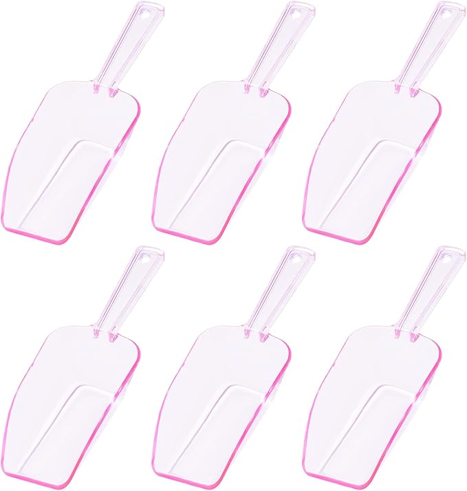 Ice Scoop for Freezer, Clear Pink Plastic Candy Buffet Scoopers, Acrylic Multi-purpose Kitchen Scoop for Party Wedding Popcorn Cookie Dry Goods, 6 Pack 7.5 In