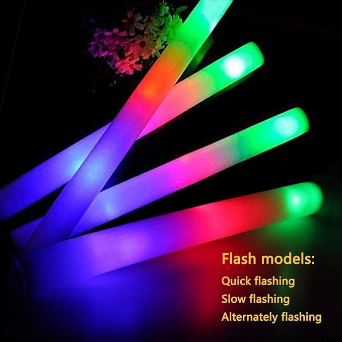Foam Glow Sticks Bulk 60 Pack,3 Modes Flashing LED Light Sticks Glow in The Dark Party Supplies Light Up Toys for Parties Wedding Birthday Concert Christmas Halloween