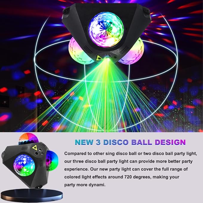 Disco Ball Lights for Parties, Party Dj Lights 3 Magic Ball Sound Activated Strobe Stage Disco Dj Light with Remote Control for Home Karaoke Dance Birthday Wedding Club Party Decoration