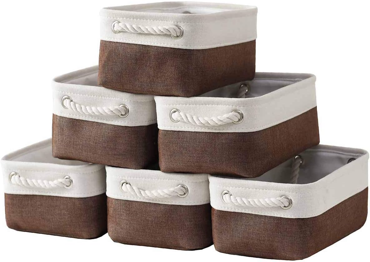 Small Storage Baskets for Shelves,Fabric Storage Baskets for Closet,Rectangular Collapsible Baskets for organizing Clothes,Books,Gifts