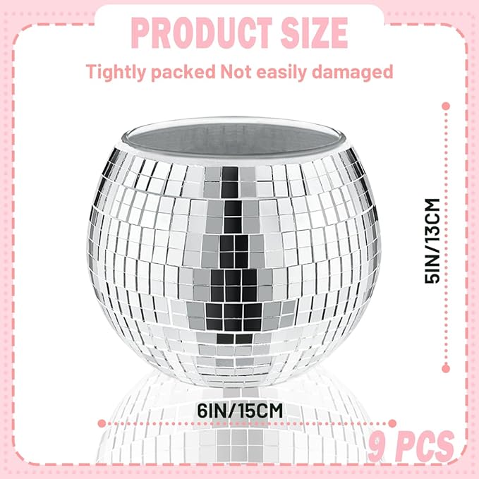 9 Pcs Disco Ball Vase,Glass Disco Ball Vases, Mirror Disco Balls,Candle Holder Vase,Disco Ball Decorations,Wedding Centerpieces,Birthday Parties,Bedroom,Office Decorations (5 x 6 inches)