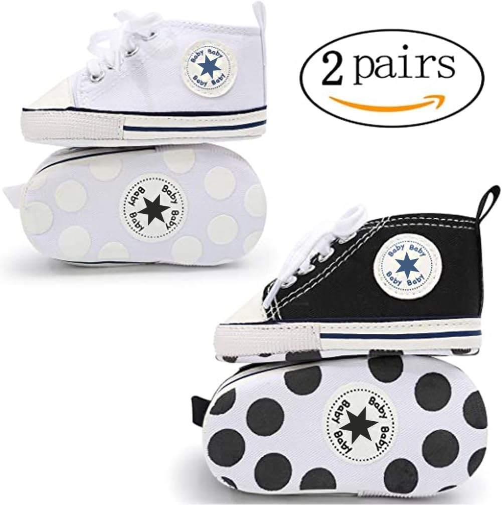 Unisex Baby Girls Boys Canvas High-top Shoes, Newborn Infant Anti-Slip Soft Sole Frist Walking Breathable Sneakers