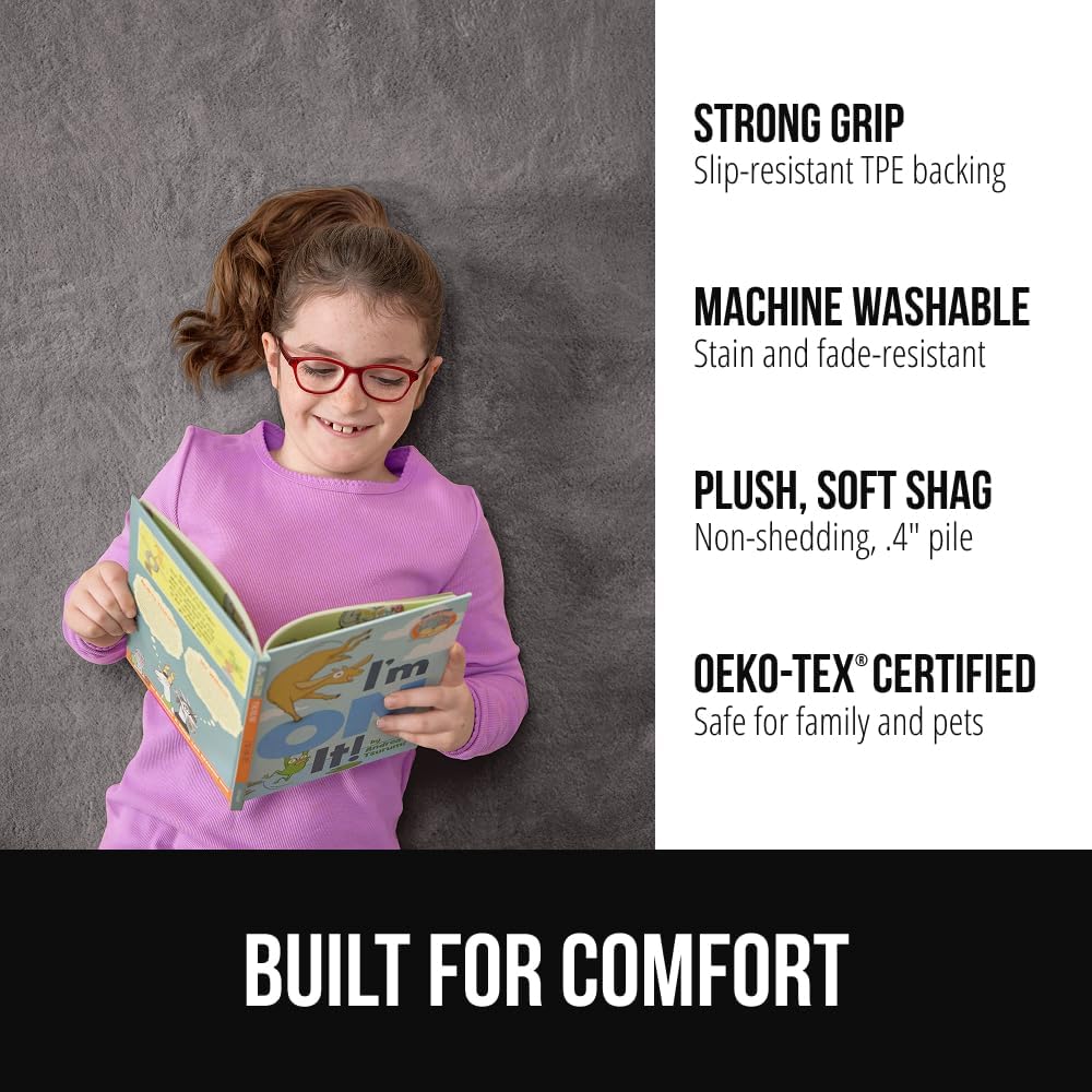 GORILLA GRIP Ultra Soft Washable Area Rug, 8x10, Stain and Slip Resistant Plush Thick Carpet for Bedroom Living Room, No Shed Floor Rugs, Pet Friendly, Dorm Essentials, Kids Nursery Home Decor, Gray