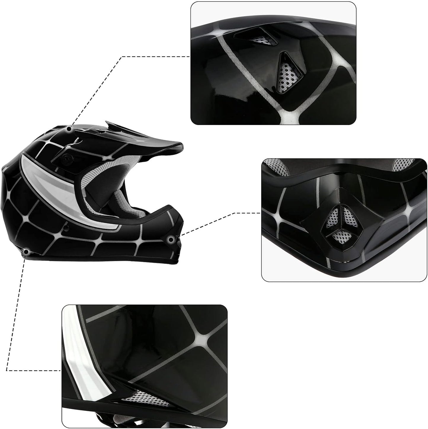 TCMT Dot Youth & Kids Motorcycle Off-Road Helmet Full Face Motocross Street Dirt Bike Mountain Bike BMX MX ATV Helmet+Goggles+Gloves New