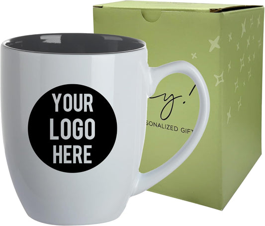 Personalized Coffee Mug Engraved with your Custom Logo - Customized Coffee Mugs, Hot Chocolate Mug, Birthday Gift, Retirement Gift (Engraved Custom Logo, Glossy White)