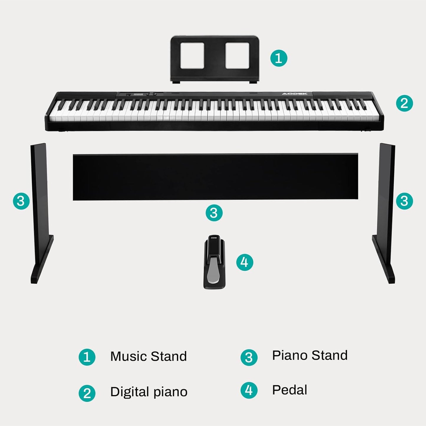 Aodsk 88 Key keyboard piano, Portable Digital Piano with Wooden stand Set for Beginners,128 Tone,128 Rhythm, 20 Demo Song, with Sustain Pedal, Carrying Case, Complimentary Online Piano Lessons