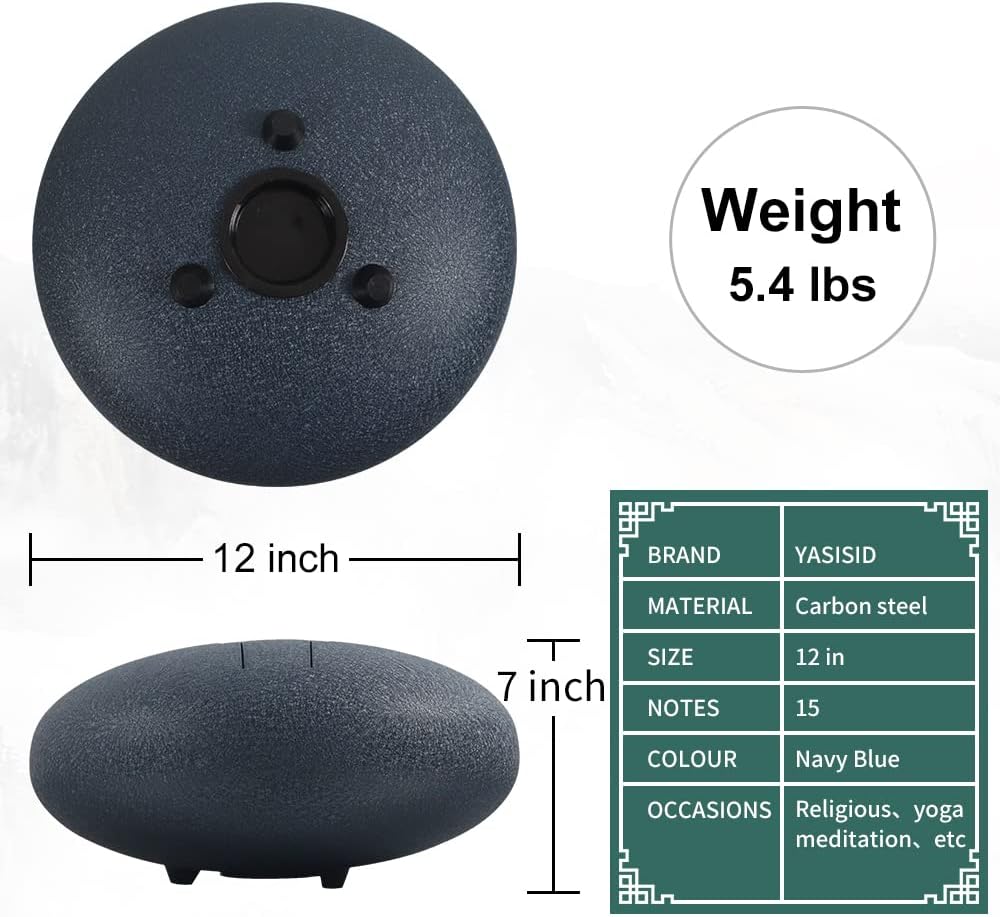 Rain Drum for Outside Garden,Steel Tongue Drum 12 Inches 15 Notes Musical Instruments, Handpan Drum Percussion Instrument, with Soft Bag, Music Book, 2 Mallets, for Meditation or Yoga(Navy Blue)
