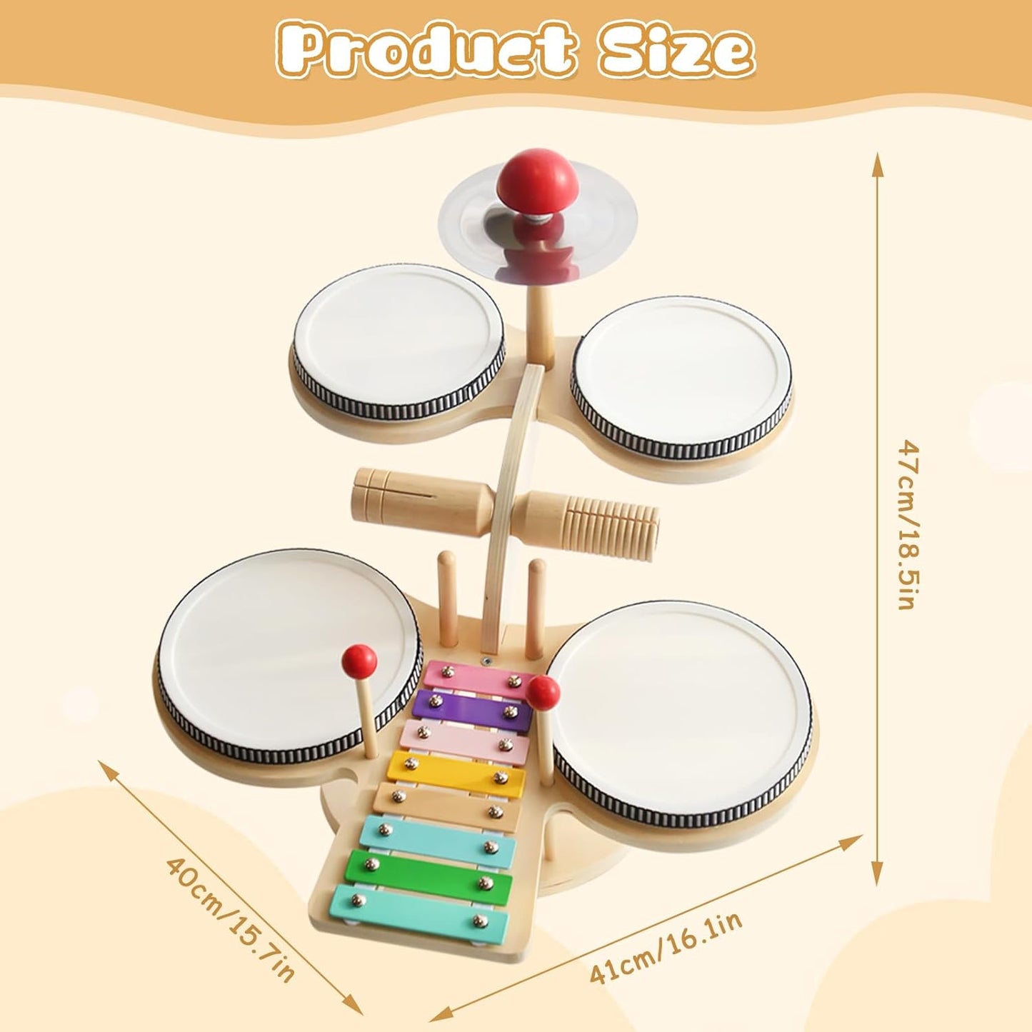 Kids Drum Set for Toddlers - 7 in 1 Montessori Kids Musical Instruments Preschool Educational Toys, Xylophone Tambourine Birthday Gifts for Boys and Girls, Drum Set for Toddlers 3-5