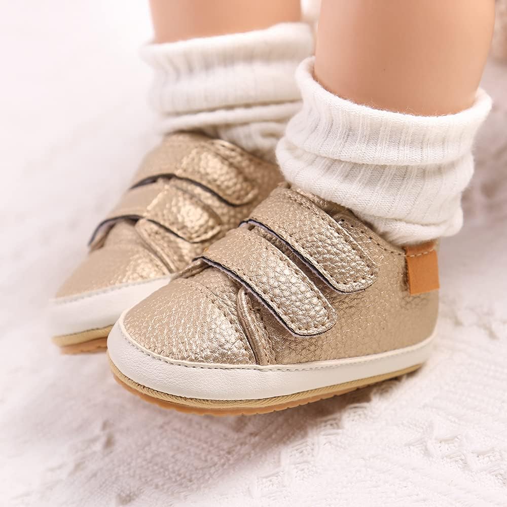 SOFMUO Baby Boys Girls High Top Ankle PU Leather Sneakers Soft Rubber Sole Infant Moccasins Newborn Oxford Loafers Anti-Slip Toddler Wedding Uniform Dress Shoes