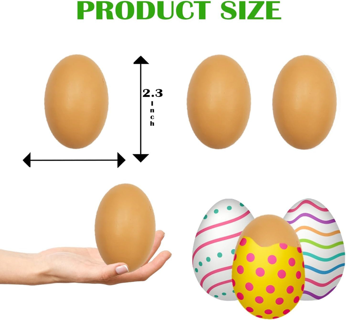 Wooden Fake Eggs, Life Size Brown Eggs, Perfect for Easter Crafts, Décor and Egg Hunts, 2.3" Inches (192-Pack)
