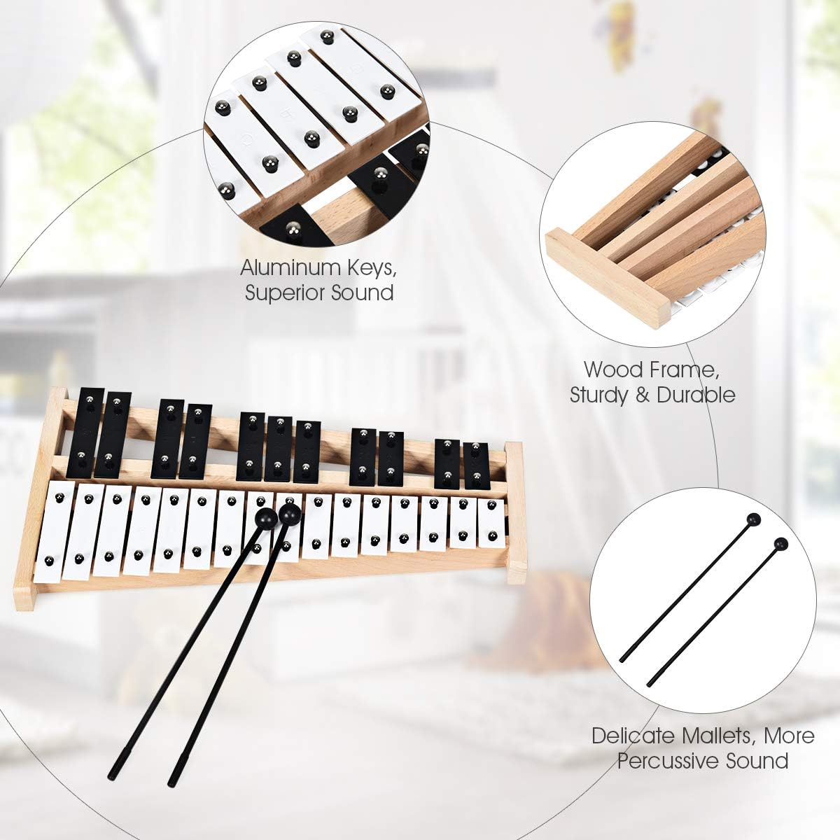 Giantex 27 Note Glockenspiel Xylophone, Percussion Instrument with Wood Base and 27 Metal Keys, Alto Full Size Glockenspiel Xylophone for Adults and Kids- Includes 2 Mallets and Carrying Bag